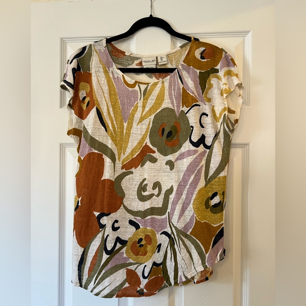 Rachel Zoe linen floral top size Large